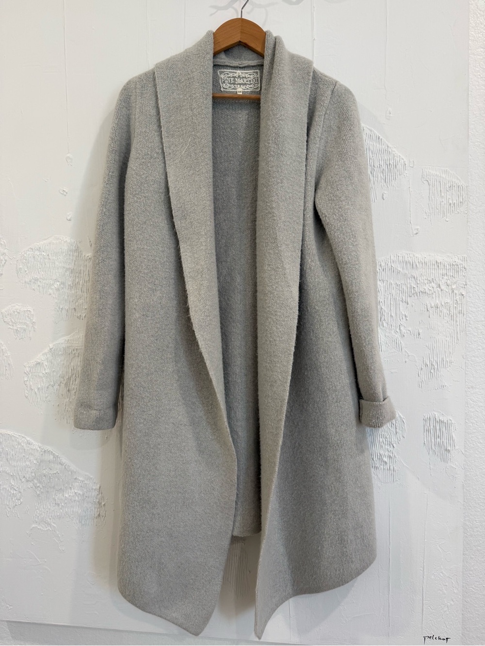 Pink Martini Open-Front Shawl Collar Cardigan — Light Gray